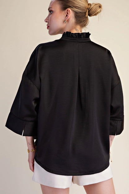 V-Neck Metal Button Down Shirt