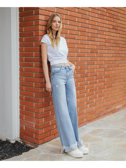 FLYING MONKEY SUPER HIGH RISE CUFFED WIDE JEANS