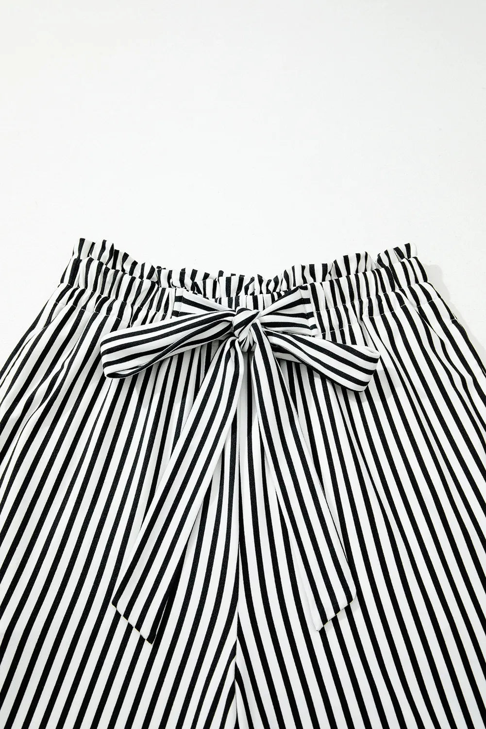 Black Stripe Tied High Waist Loose Straight Casual Pants