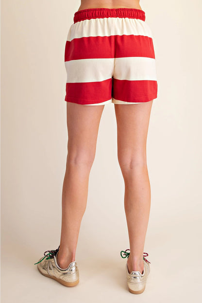 Waist Elastic Band Stripe Sweat Shorts