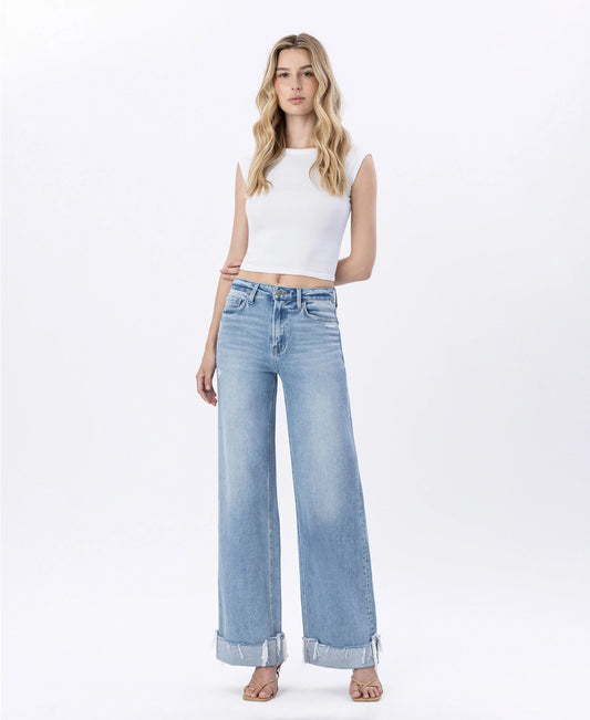 FLYING MONKEY SUPER HIGH RISE CUFFED WIDE JEANS