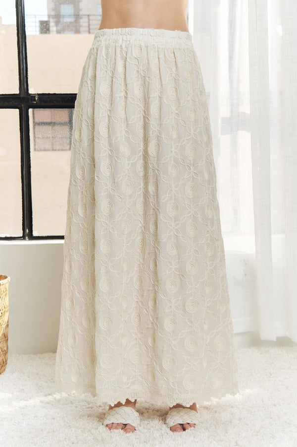 Elastic Waist Applique Abstract Maxi Skirt