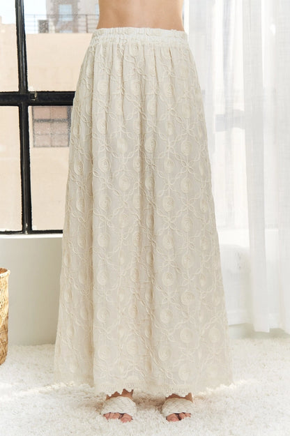 Elastic Waist Applique Abstract Maxi Skirt