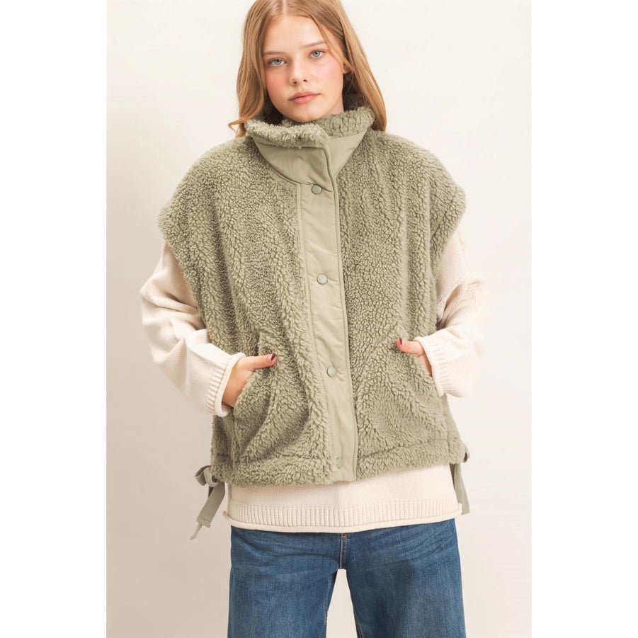 SHERPA VEST WITH SNAP CLOSURE-OLIVE