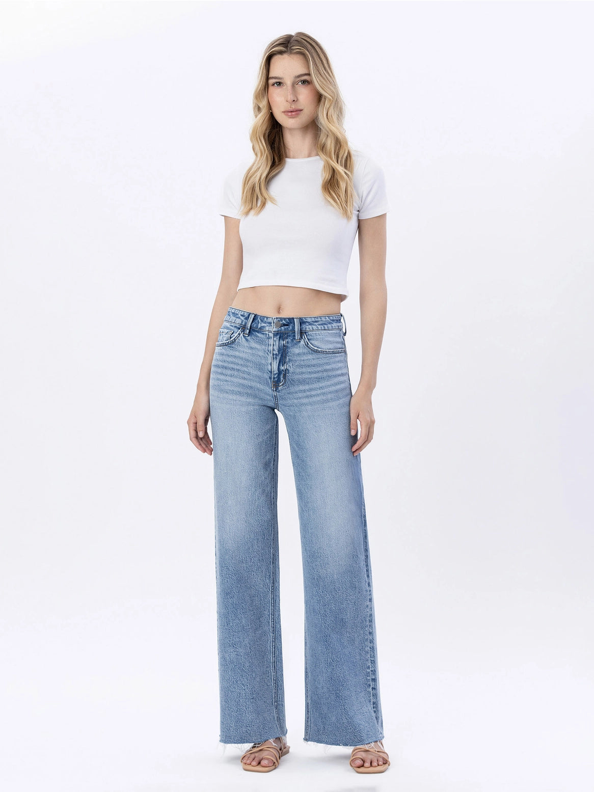 Flying Monkey High Rise Raw Hem Wide Jeans