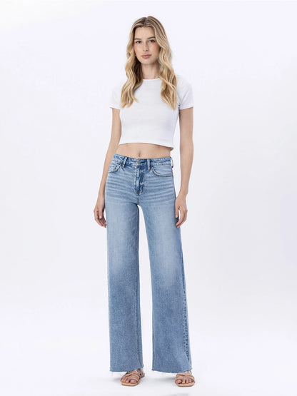 Flying Monkey High Rise Raw Hem Wide Jeans