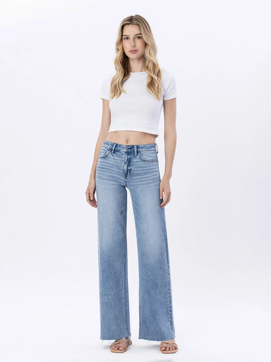 Flying Monkey High Rise Raw Hem Wide Jeans