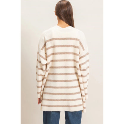 OPEN FRONT STRIPE CARDIGAN-SAND