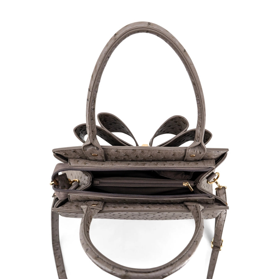Elodie Embossed Bow Top Handle Purse – Grey Ostrich
