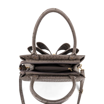 Elodie Embossed Bow Top Handle Purse – Grey Ostrich