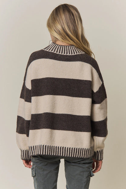 STRIPED MOCK NECK SWEATER