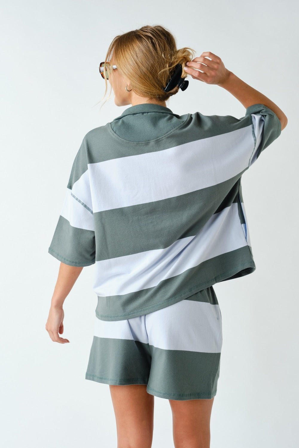 Striped Half-Zip Shorts Set