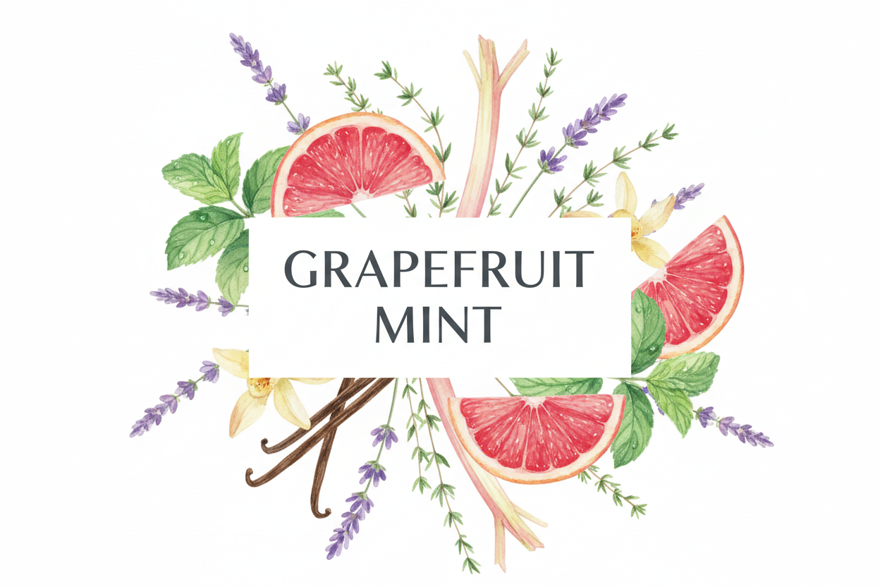 START OVER - Bright, crisp, and energizing, Grapefruit Mint opens with the juicy sparkle of freshly squeezed grapefruit and tart rhubarb. Cooling herbal mint and soft lavender unfold at the heart, adding a clean, refreshing balance. A smooth base of creamy vanilla and earthy thyme gently grounds the scent, creating a fresh yet comforting fragrance that’s perfect for uplifting any space. ADD THE WORDS GRAPEFRUIT MINT DURING CREATION